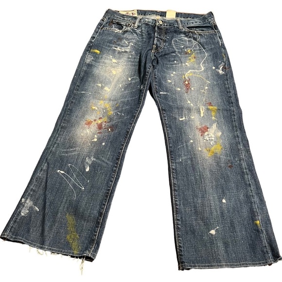 Abercrombie & Fitch Other - Abercrombie & Fitch Men’s Button Fly Distressed Jeans Paint Splatter Low Rise 34